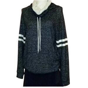 AMBIANCE Cowl Neck Pullover Sweater w/Kangaroo Pouch in Black & White Size Large